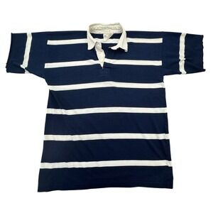Rugby Imports Halbro Polo Shirt Mens XL Navy White Striped Short Sleeve